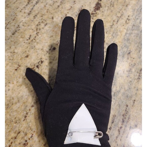 Vintage One Size Black White Patent Leather GoGo Girl 8" Gloves Safety Pin - Picture 15 of 16